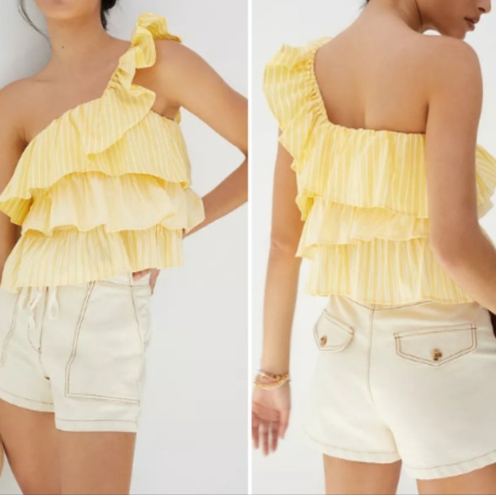 Maeve Anthropologie Ruffled‎ One Shoulder Yellow Summer Spring Top Size XL